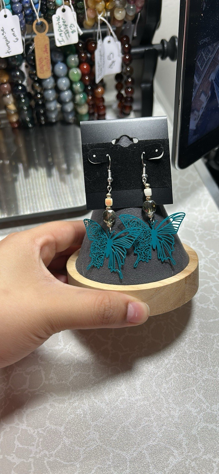 Blue Butterfly Beaded Dangle Drop Earrings - photo 2