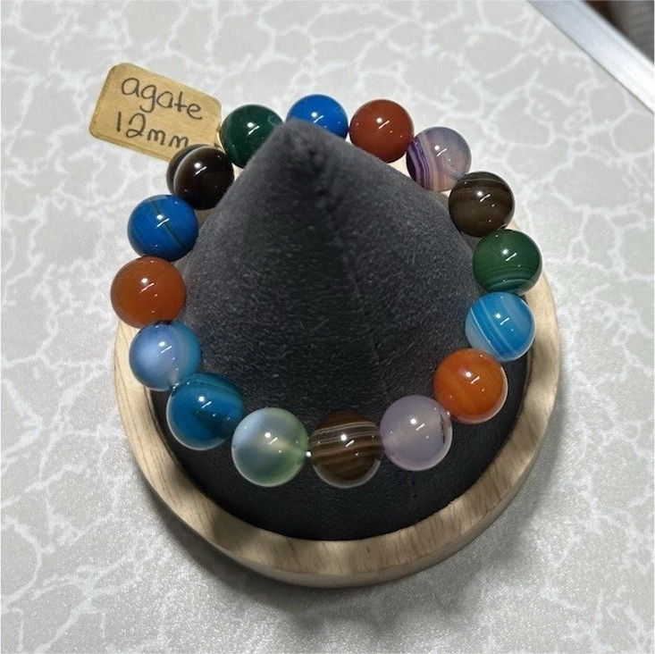 Beaded Bracelet - Agate, Multicolor, 12mm Gemstone