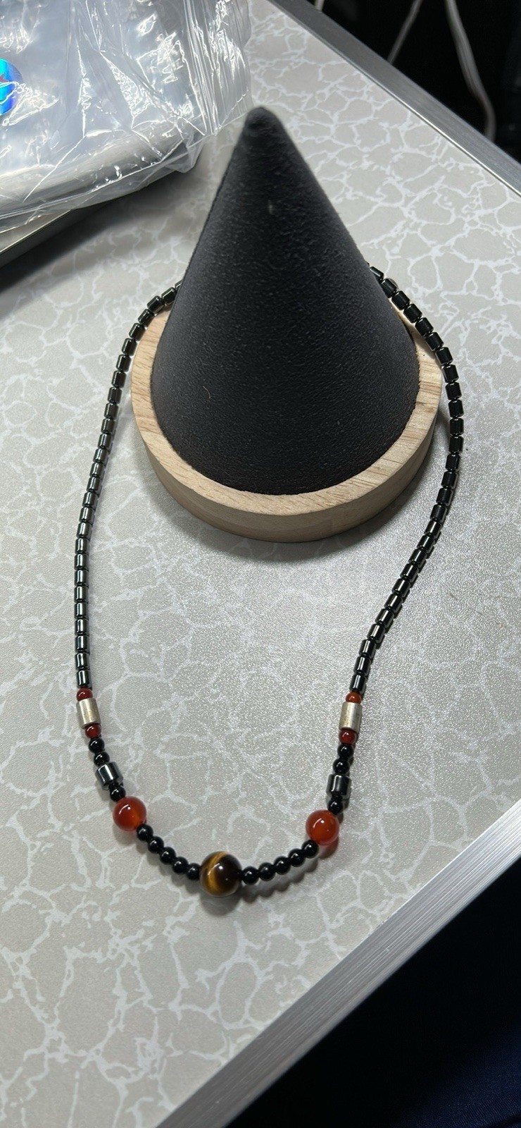 Tiger's Eye & Carnelian Beaded Necklace, Black Brown Red Stone, - photo 3