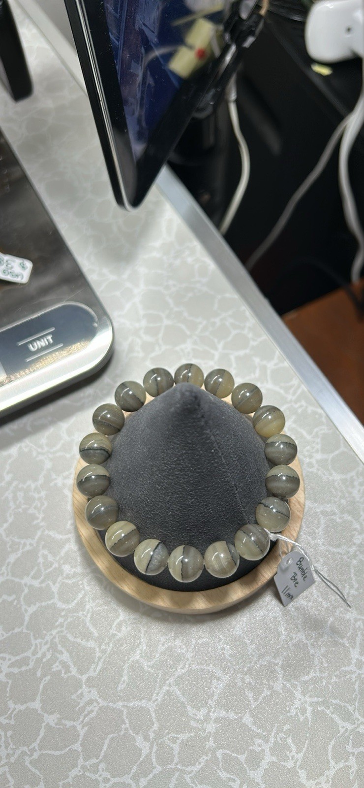 Bumble Bee Gemstone Beaded Bracelet - Gray & White - photo 2