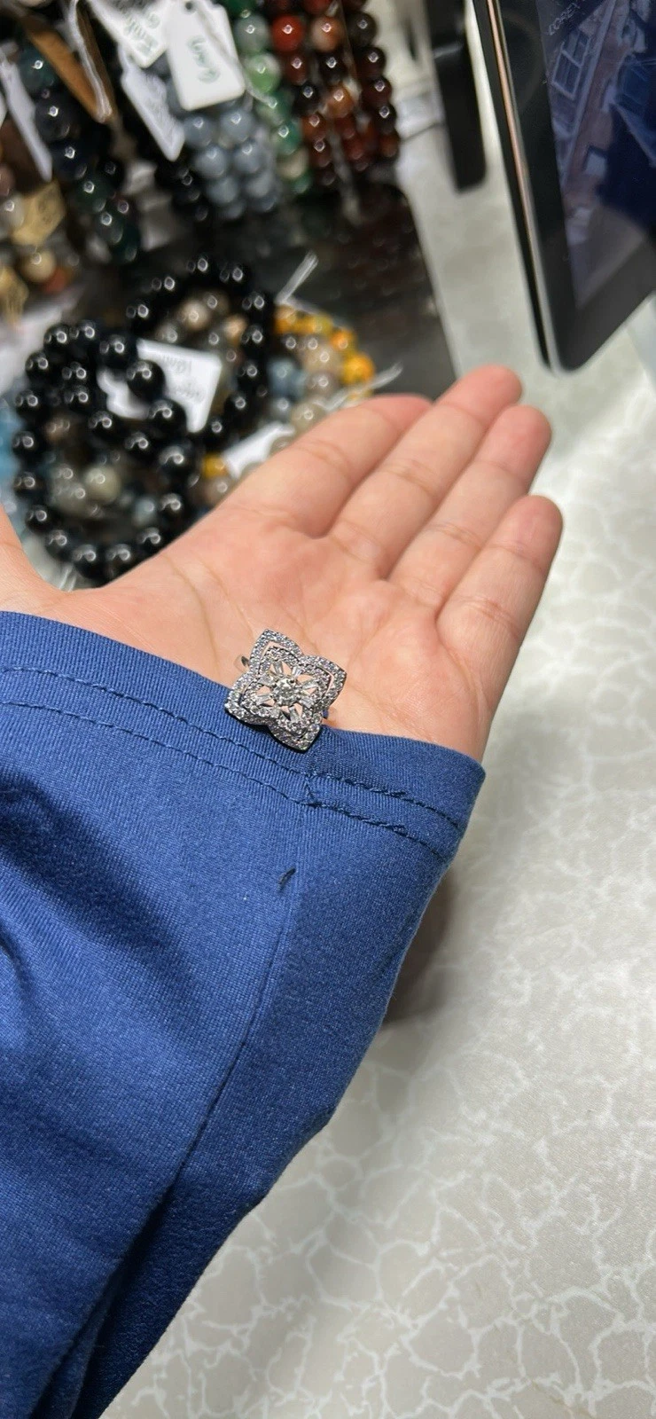 Silver-Tone Square Cluster Cocktail Ring Size 6