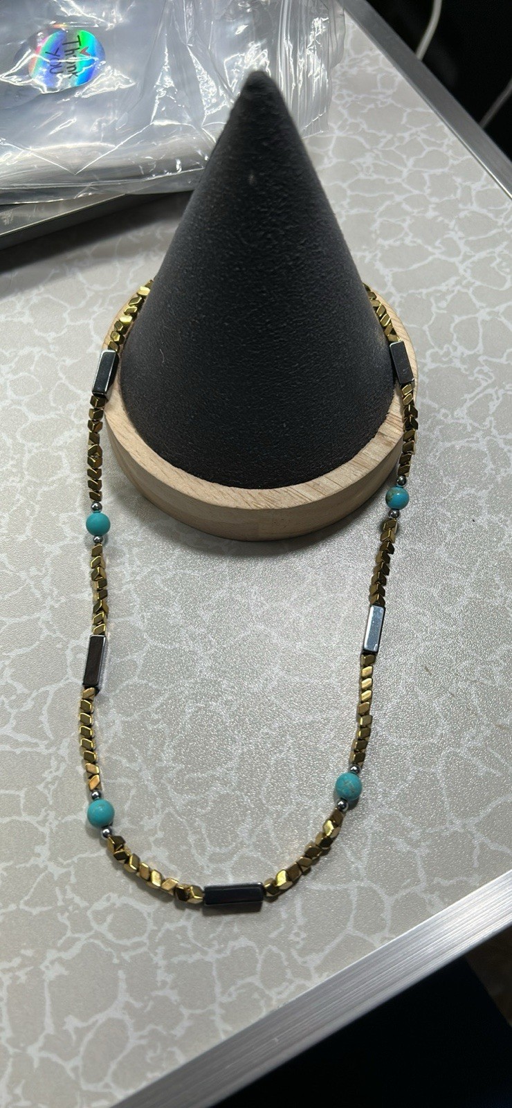 Gold Turquoise Black Beaded Chain Necklace - photo 3