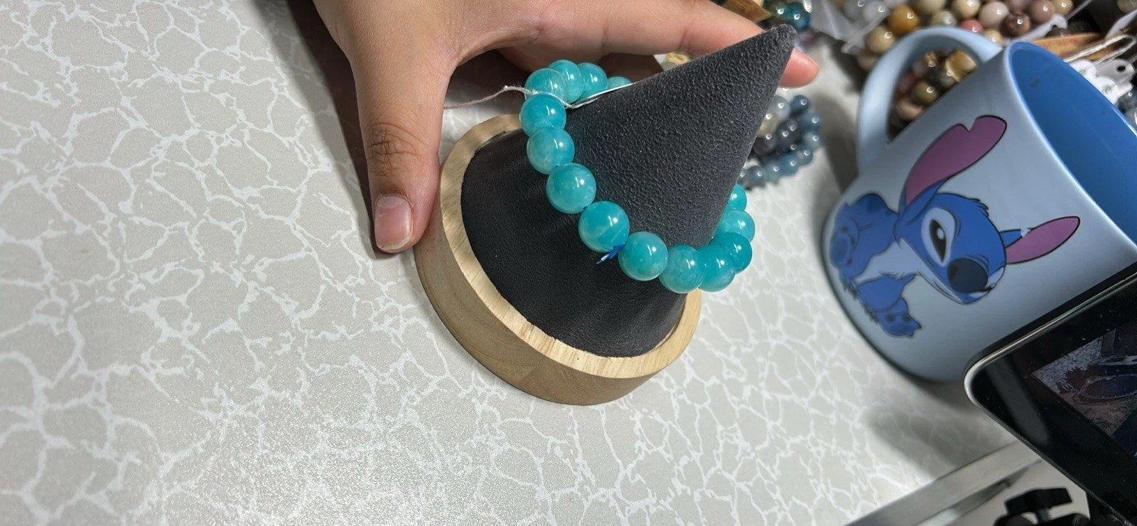 Amazonite Beaded Bracelet - Blue Gemstone, Adjustable - photo 2