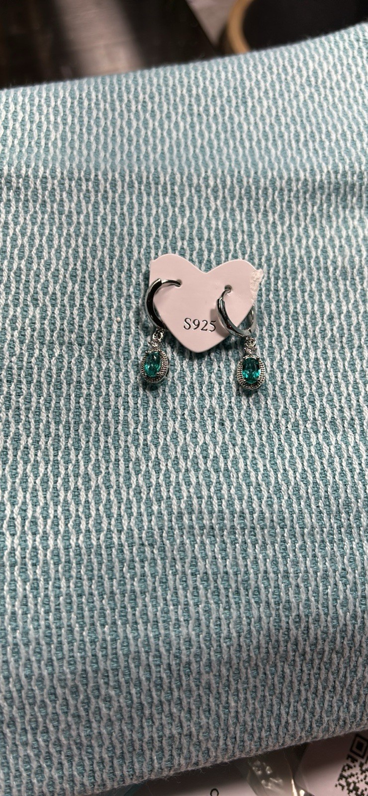 Sterling Silver 925 Oval Halo Dangle Hoop Earrings Green Accent