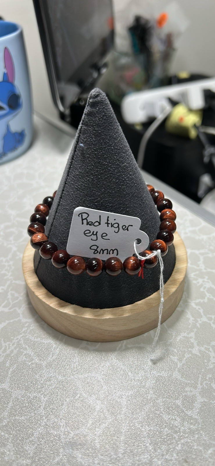 Tiger's Eye Beaded Bracelet - Red Brown 8mm Gemstone