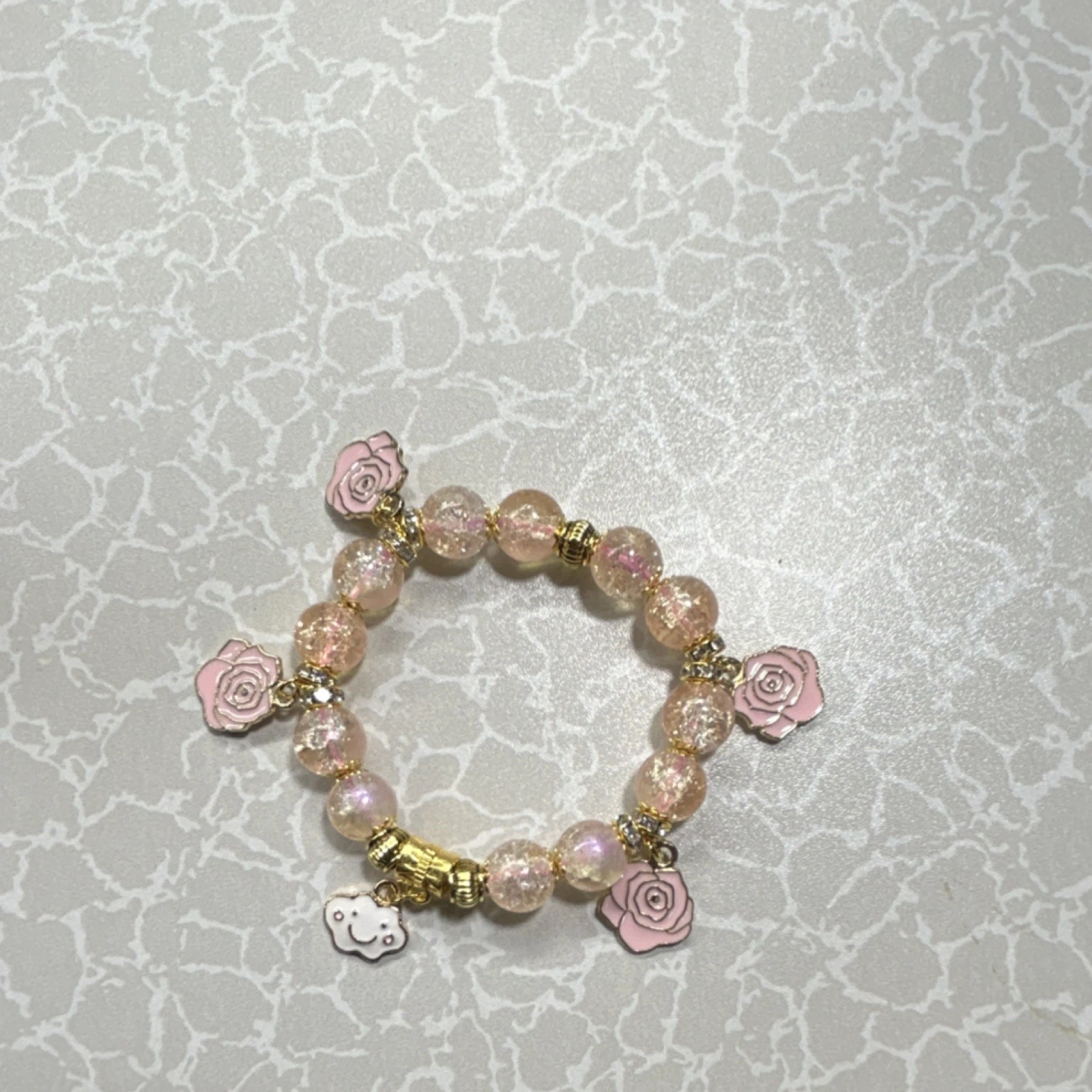 Handcrafted Beaded Bracelet with Pink Crystal & Rose Charm - photo 4