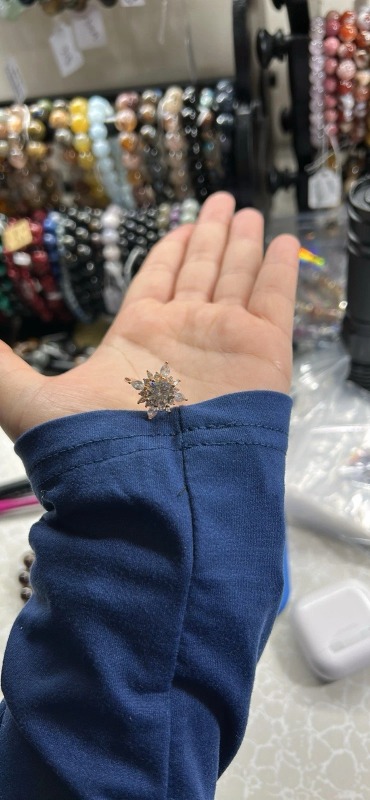 Rose Gold Plated Cluster Cocktail Ring White Stones Size 6