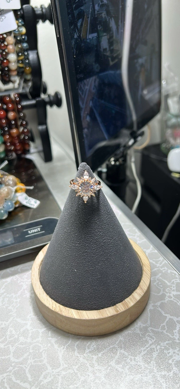 Rose Gold Plated Cluster Cocktail Ring White Stones Size 6 - photo 4