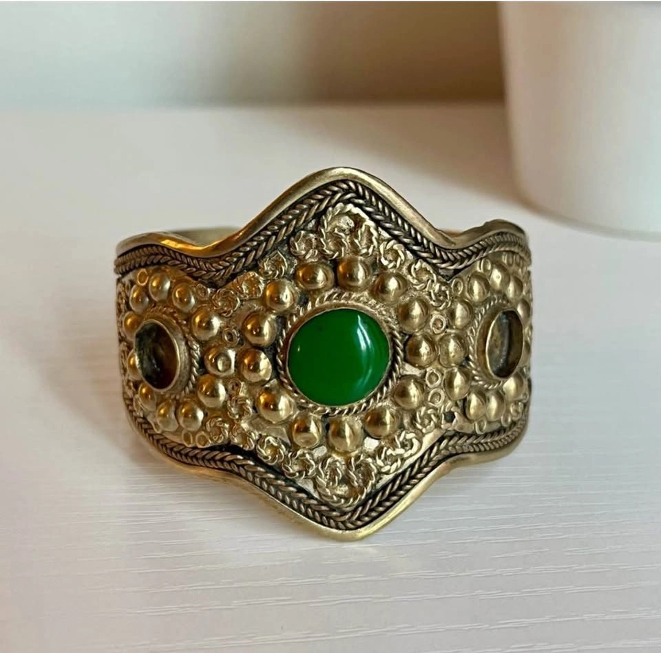 Moroccan Tribal Boho Cuff Bracelet – Green Cabochon - photo 2