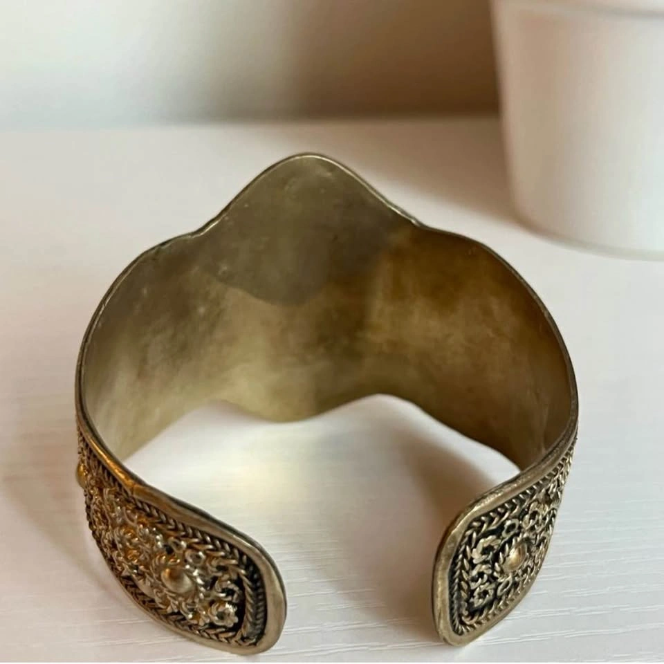 Moroccan Tribal Boho Cuff Bracelet – Green Cabochon - photo 4