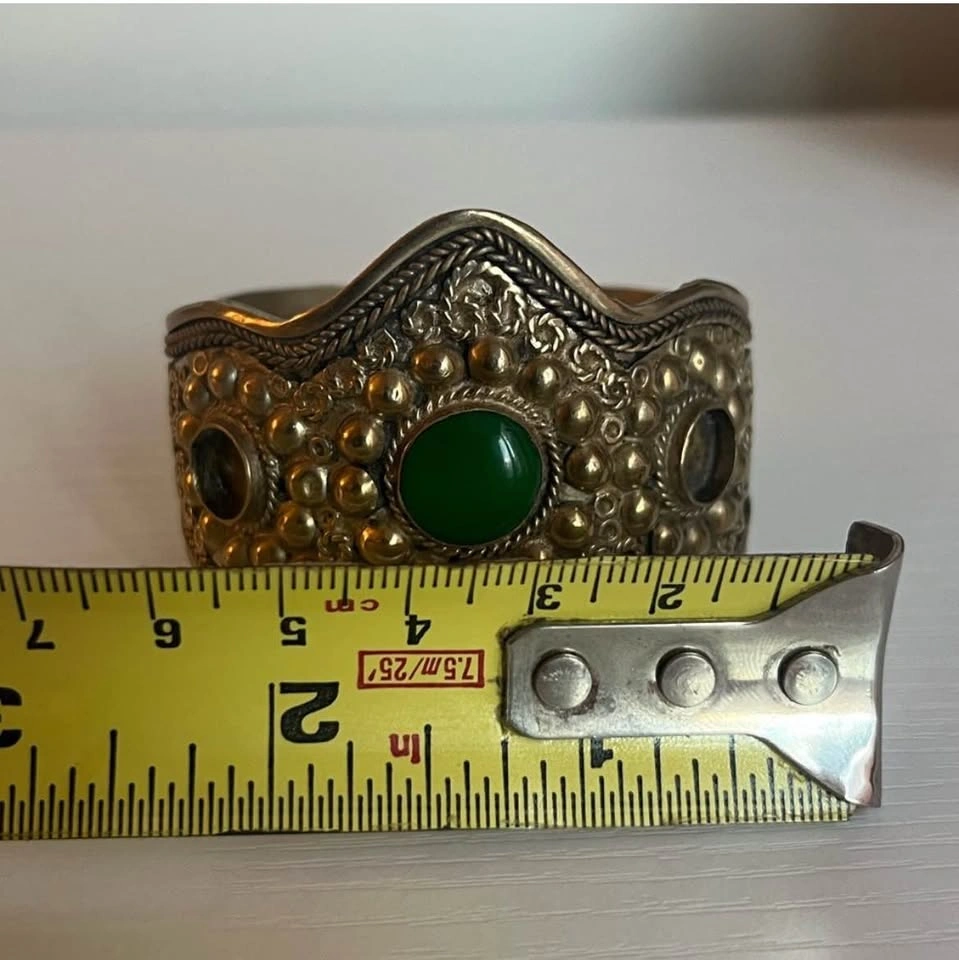 Moroccan Tribal Boho Cuff Bracelet – Green Cabochon - photo 5