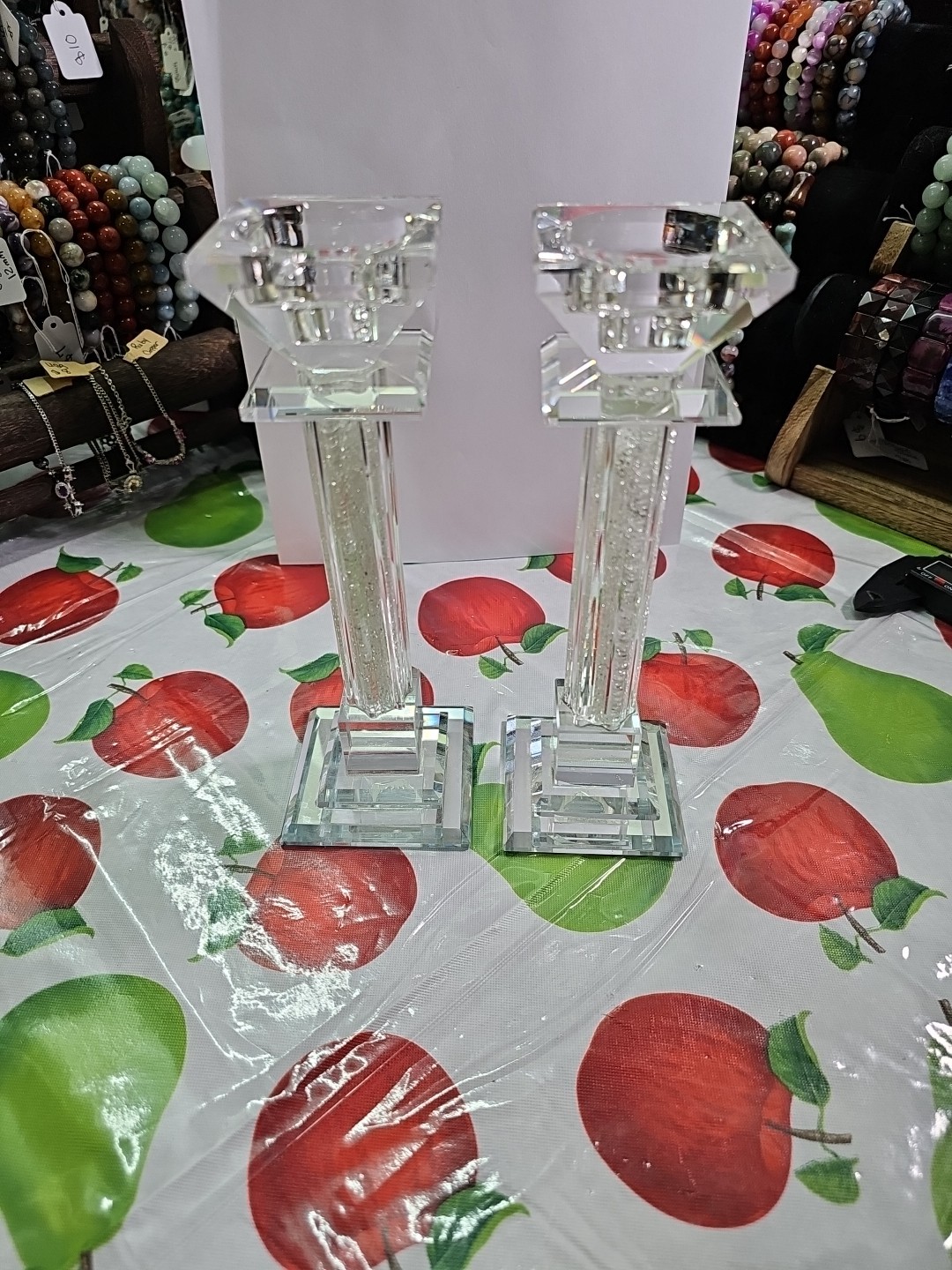 Pedestal Candle Holder Pair Clear Glass