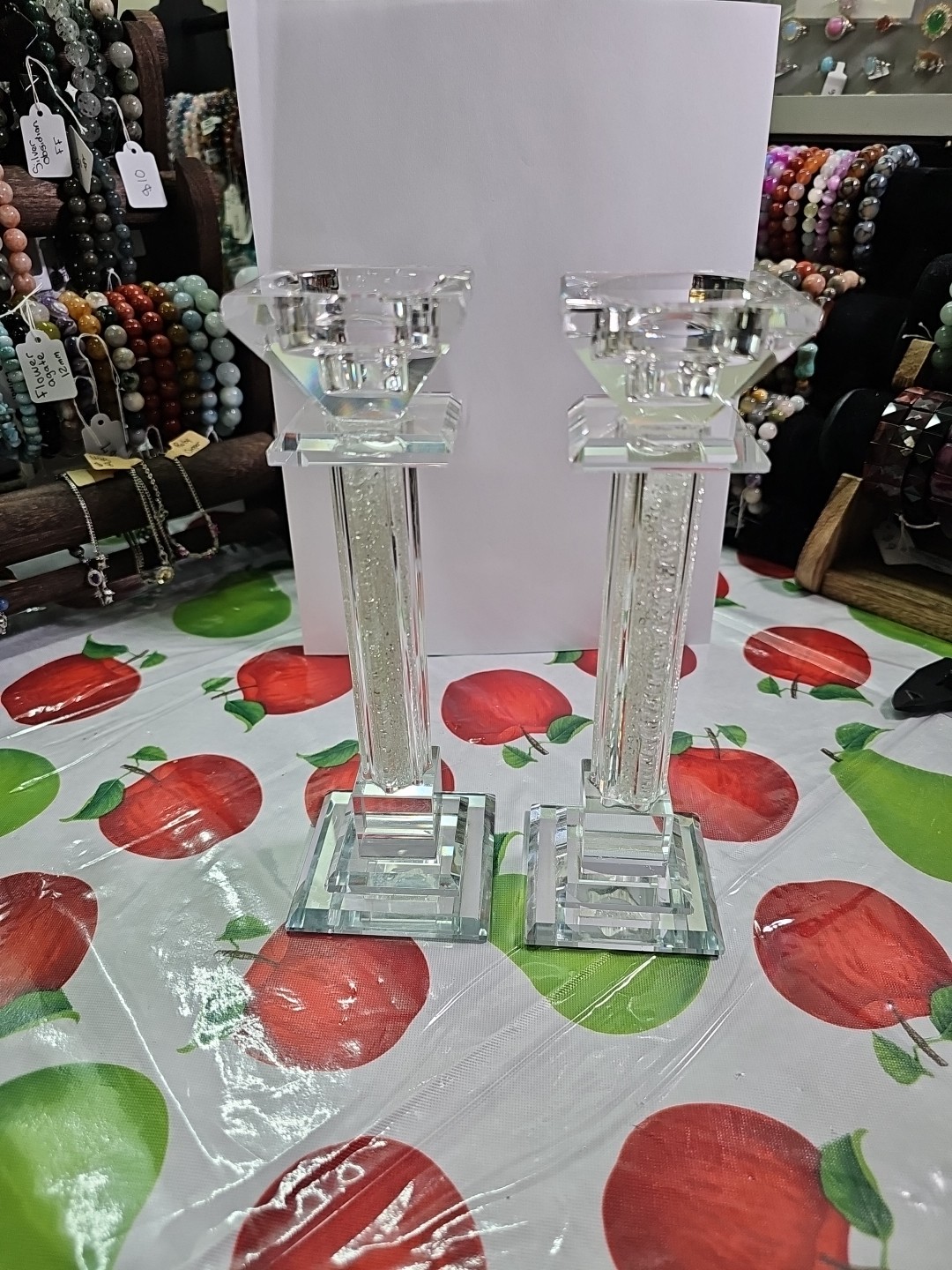 Pedestal Candle Holder Pair Clear Glass - photo 2