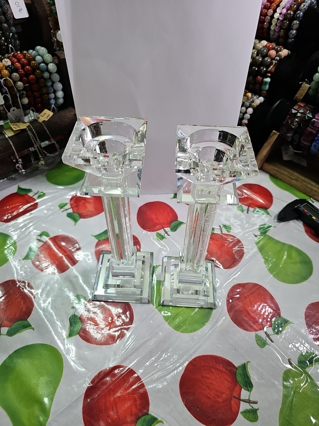 Pedestal Candle Holder Pair Clear Glass - photo 4