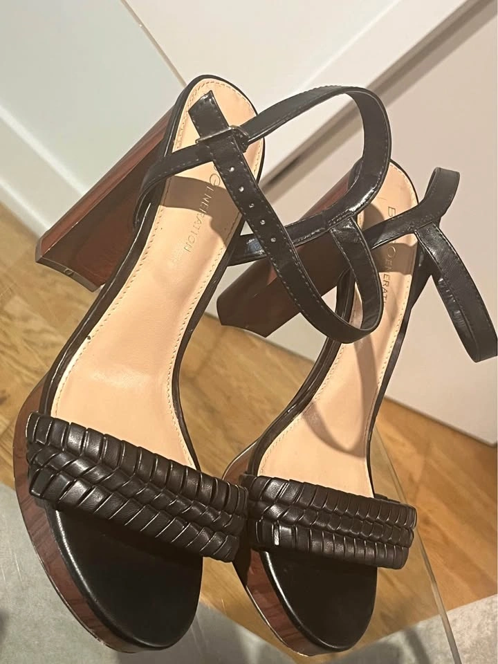 BCBGeneration Black Woven Stack-Heel Platform Sandals Size 8.5 - photo 4