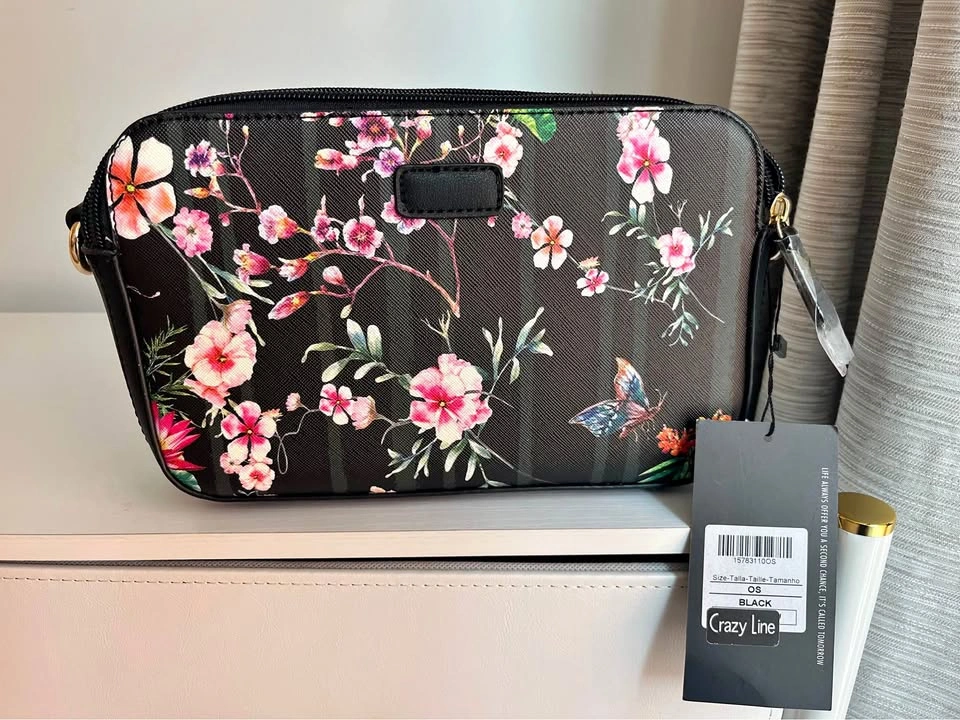 Floral Butterfly Black Crossbody Bag - New With Tags