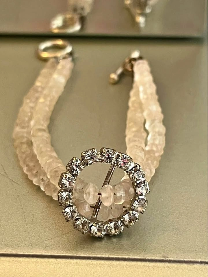 Blush Pink Amazonite Style Stone Bracelet w/ Crystal Halo Clasp