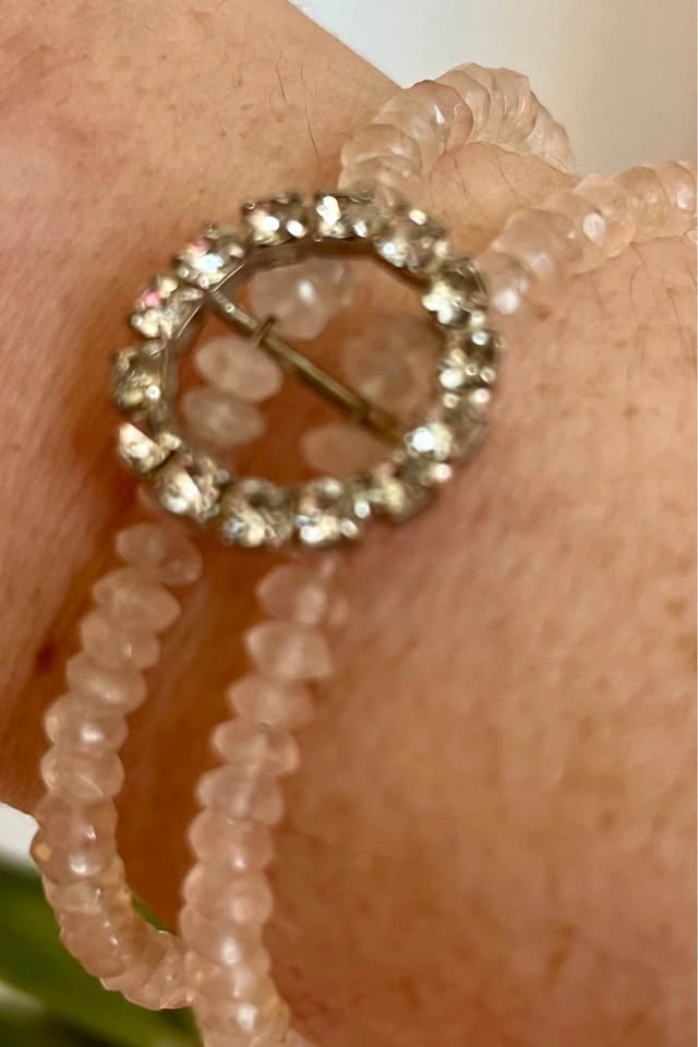 Blush Pink Amazonite Style Stone Bracelet w/ Crystal Halo Clasp - photo 2