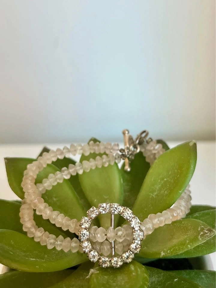 Blush Pink Amazonite Style Stone Bracelet w/ Crystal Halo Clasp - photo 3