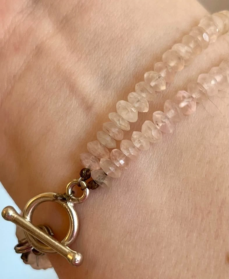 Blush Pink Amazonite Style Stone Bracelet w/ Crystal Halo Clasp - photo 4