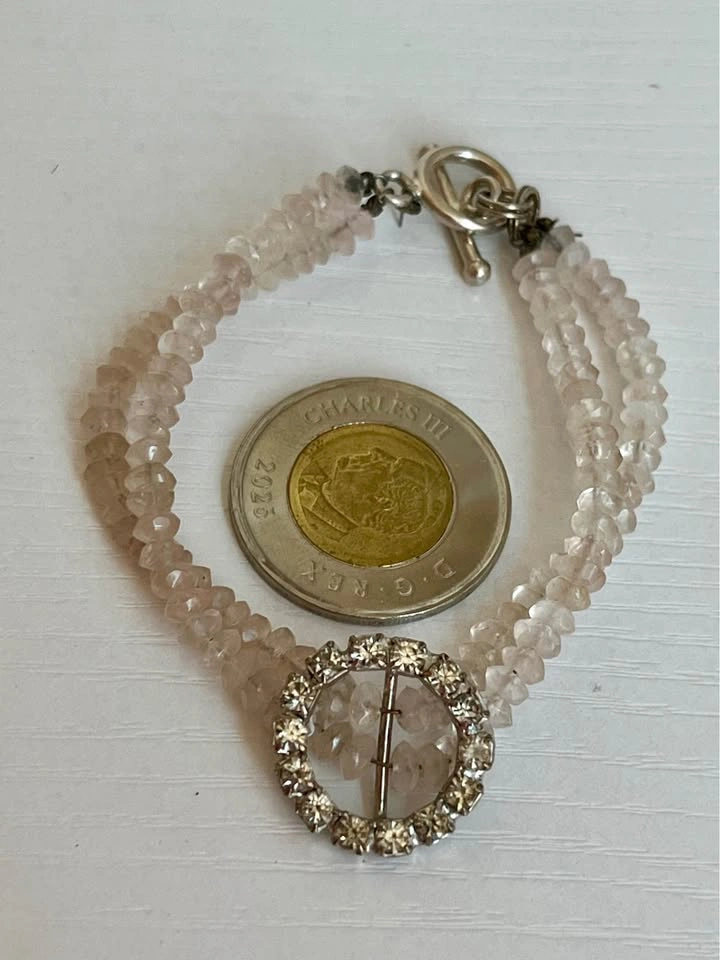 Blush Pink Amazonite Style Stone Bracelet w/ Crystal Halo Clasp - photo 5
