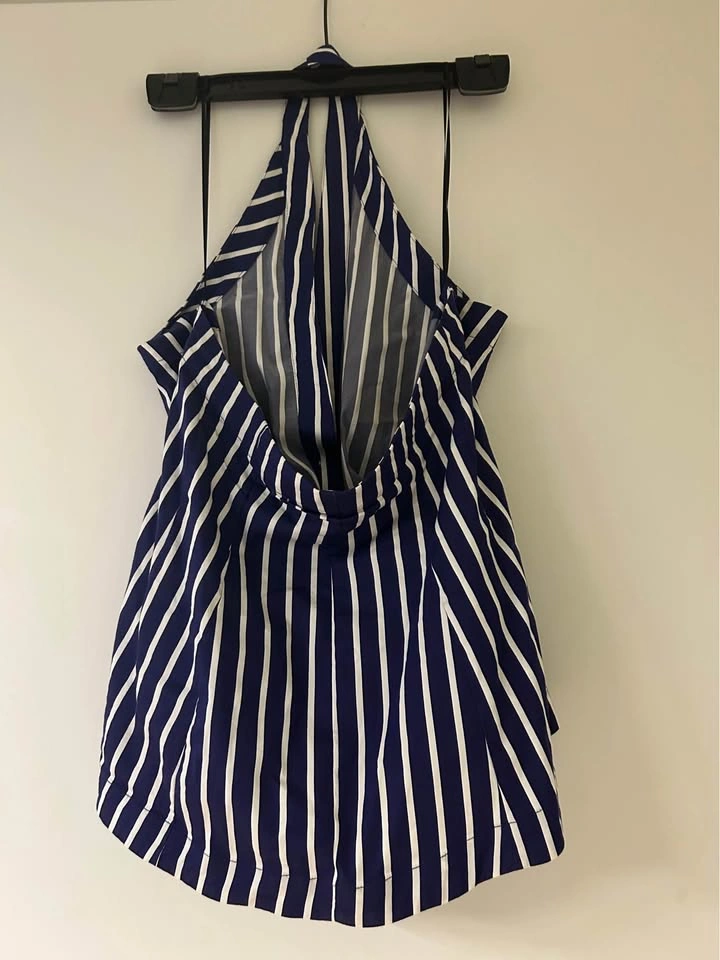 ZARA Blue & White Striped Halter Top - Twist Front - Size L - photo 2