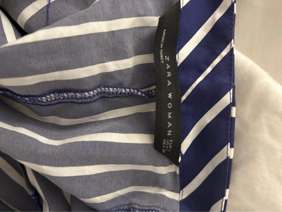ZARA Blue & White Striped Halter Top - Twist Front - Size L - photo 4