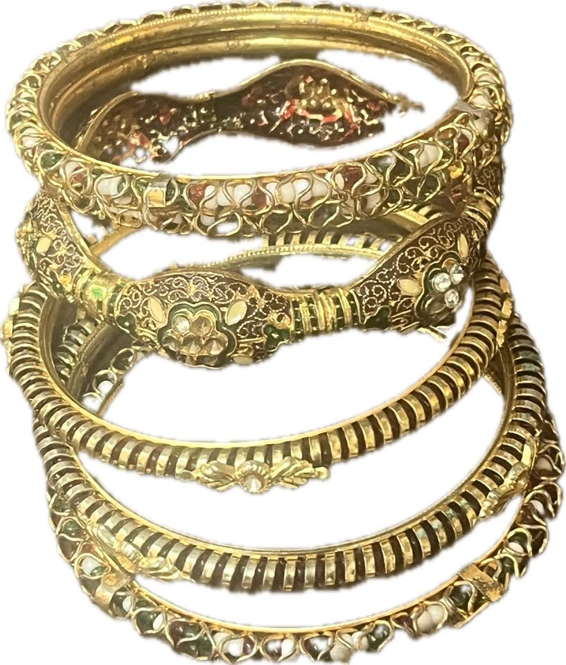 Indian Gold Tone Bangle Set — Traditional Stackable Bracelets