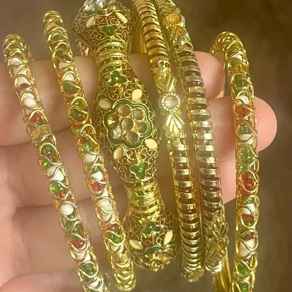 Indian Gold Tone Bangle Set — Traditional Stackable Bracelets - photo 2