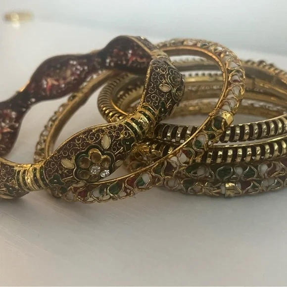 Indian Gold Tone Bangle Set — Traditional Stackable Bracelets - photo 3