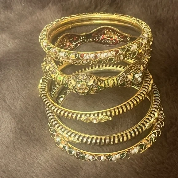 Indian Gold Tone Bangle Set — Traditional Stackable Bracelets - photo 4