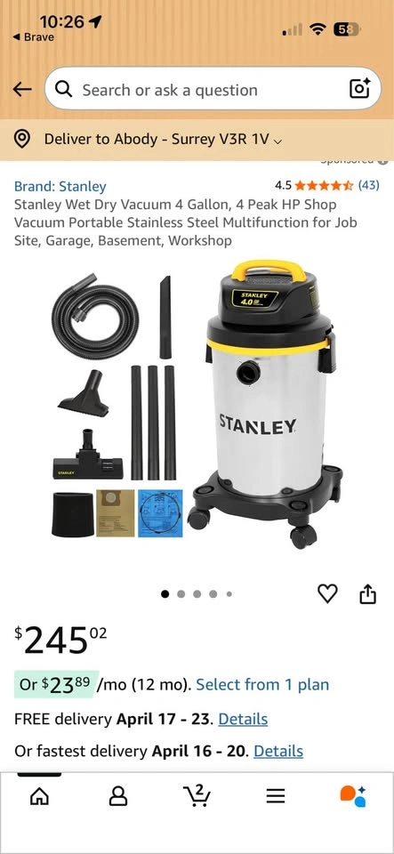 Stanley 4 hp vacuum - photo 3