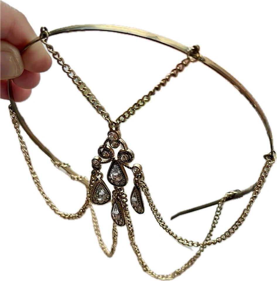 Gold Tone Chandelier Headpiece Crystal Chains