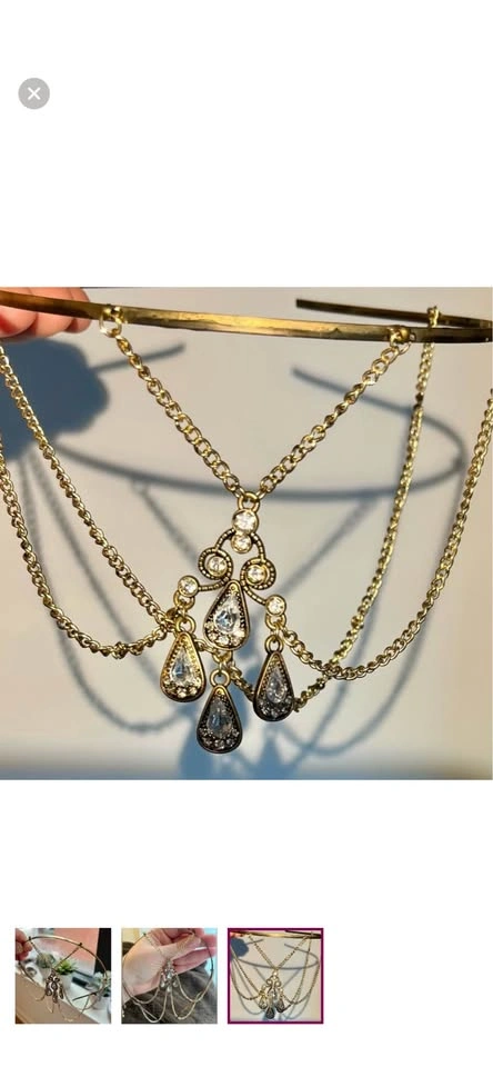 Gold Tone Chandelier Headpiece Crystal Chains - photo 2