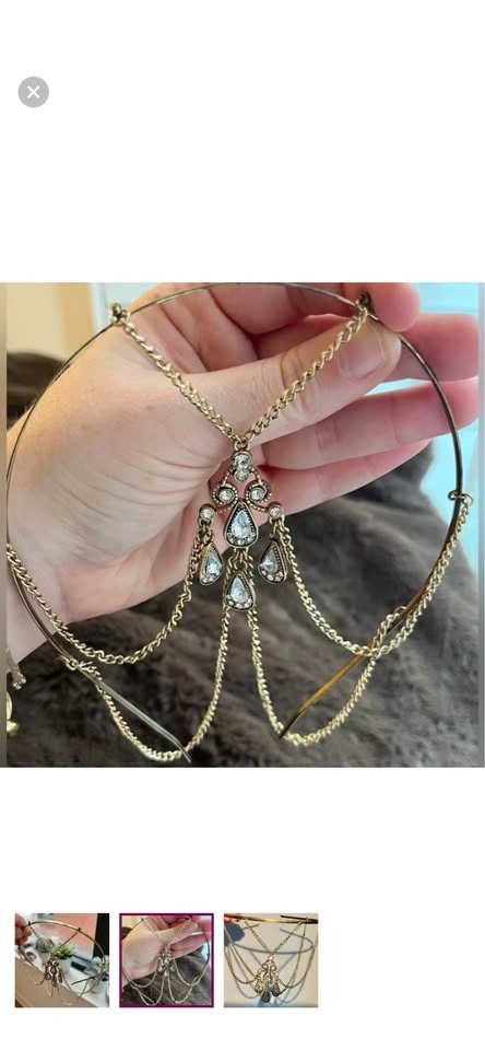 Gold Tone Chandelier Headpiece Crystal Chains - photo 3