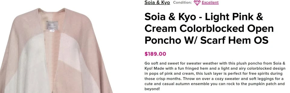 Fringe Poncho Wrap – Soia & Kyo – New With Tags - photo 3