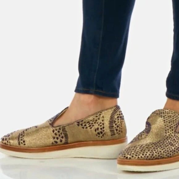 Free People Snake Eyes Metallic Gold & Blue Loafers - Women's Si