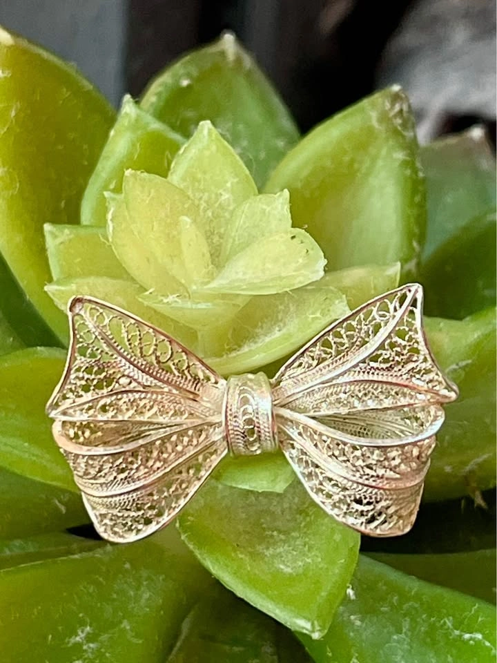 925 Sterling Silver Filigree Bow Brooch - Vintage Style - photo 3