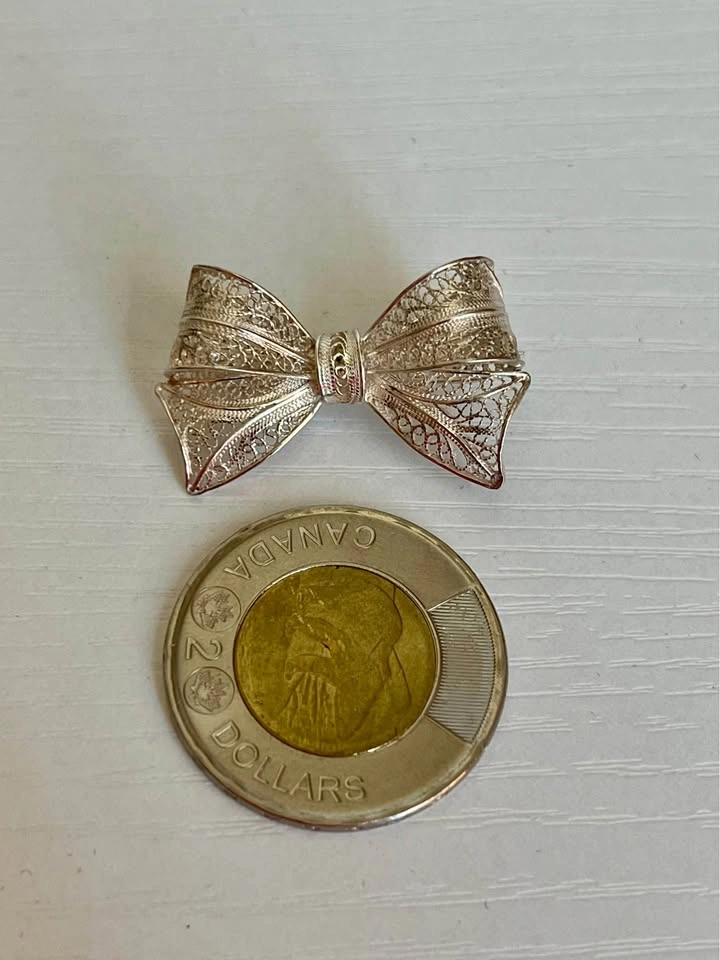925 Sterling Silver Filigree Bow Brooch - Vintage Style - photo 4