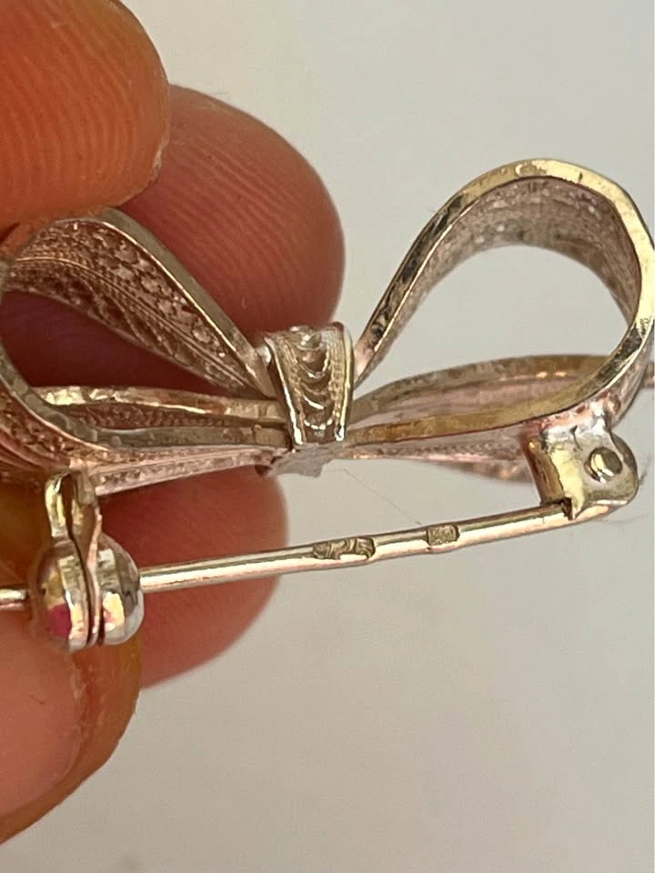925 Sterling Silver Filigree Bow Brooch - Vintage Style - photo 5