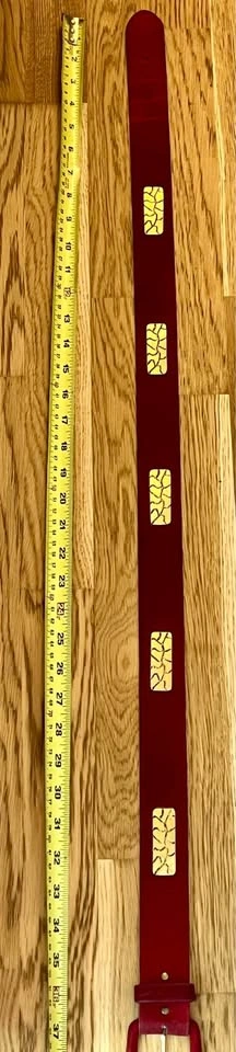 Vintage Red Suede Belt w/ Gold Tone Accent Plates - photo 3