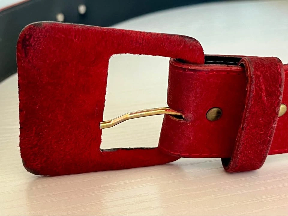 Vintage Red Suede Belt w/ Gold Tone Accent Plates - photo 5