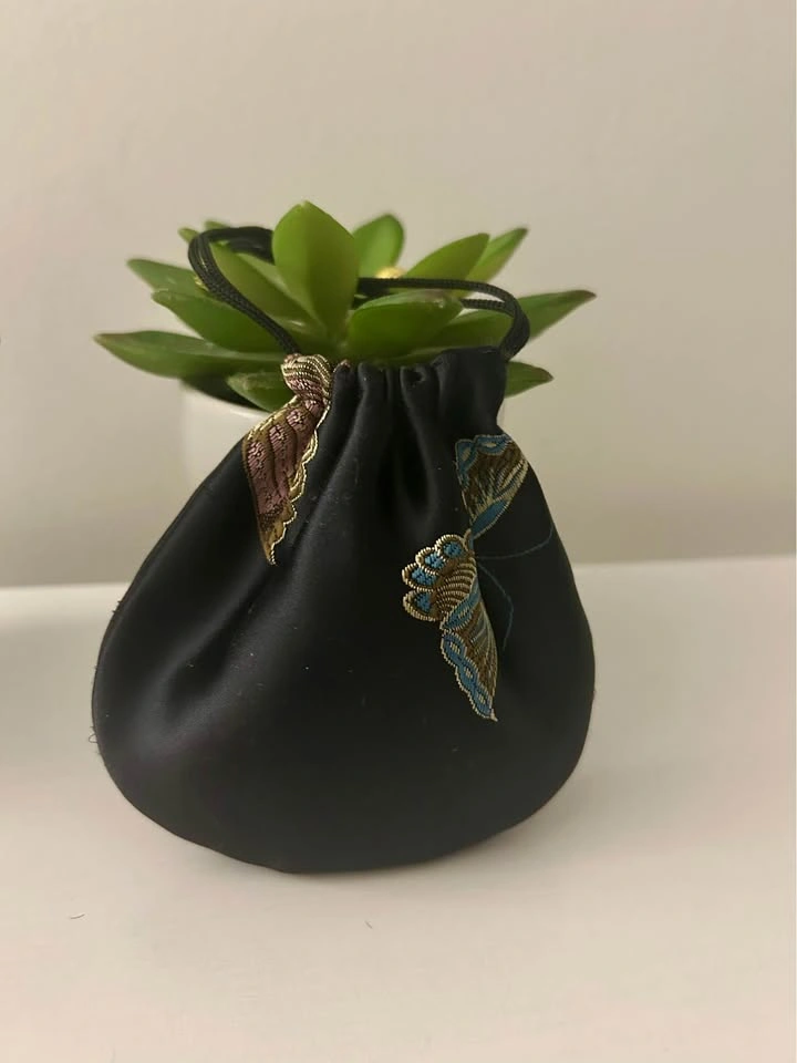 Black Embroidered Butterfly Drawstring Pouch - photo 3