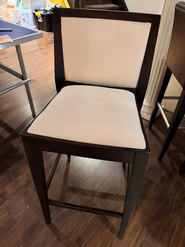 Set of 3 Bar Stools - Dark Wood & Upholstered
