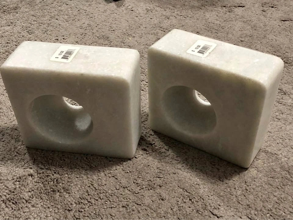 Sculptured White Marble Bookends