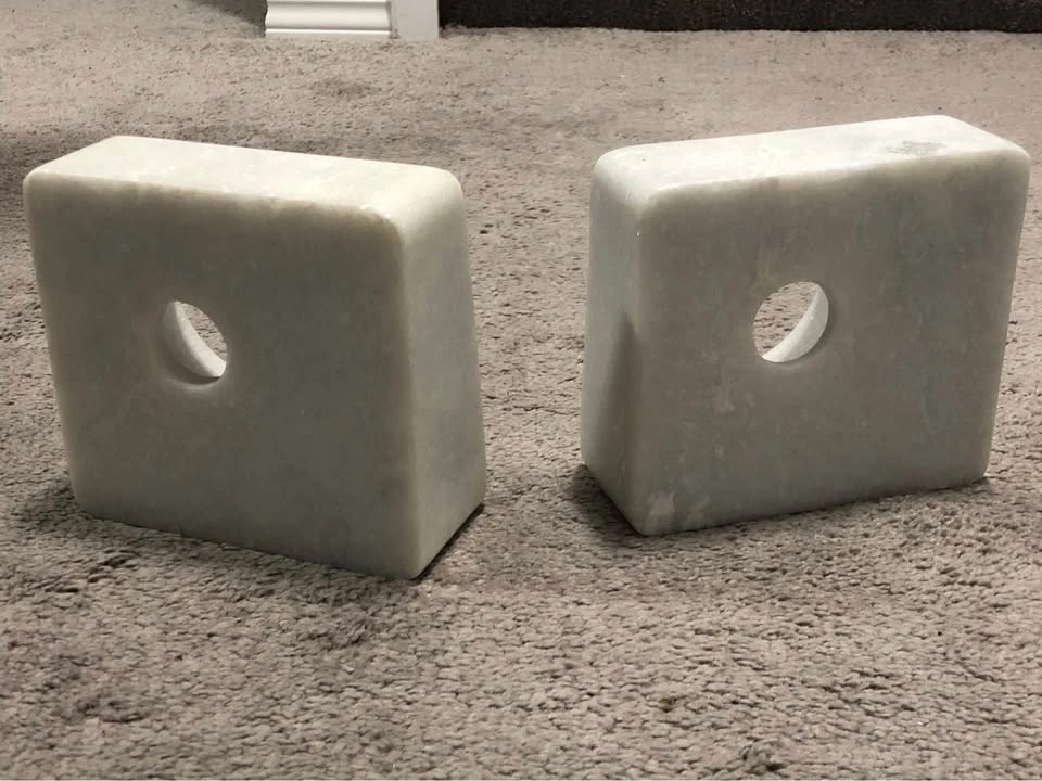 Sculptured White Marble Bookends - photo 4