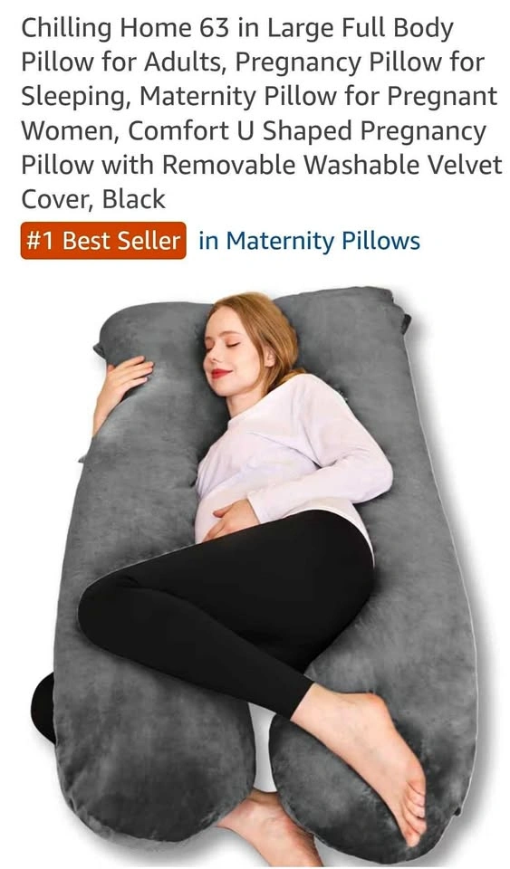 Pregnancy U-Shaped Body Pillow – Dark Grey – Brand New
