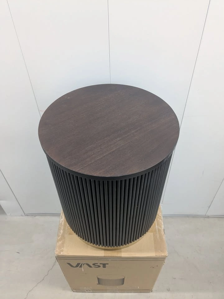 Modern Fluted Round Side Table – Wood Top & Gold Base – New in B - photo 3