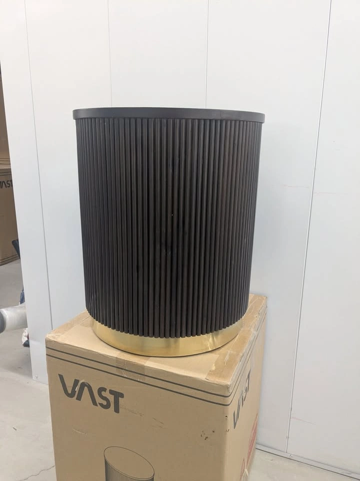 Modern Fluted Round Side Table – Wood Top & Gold Base – New in B - photo 5