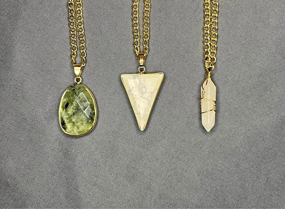 3 Gold Toned Iron Pendant Necklaces for Sale